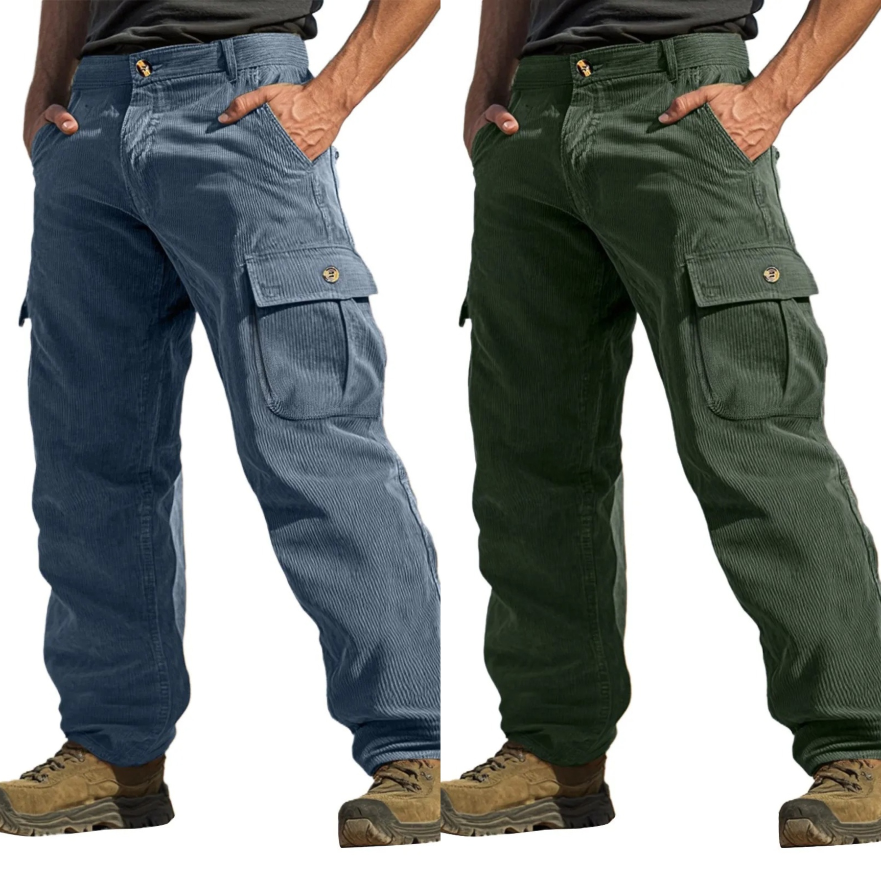 Urban Ranger Corduroy Cargo Pants – Stone Blue & Forest Green