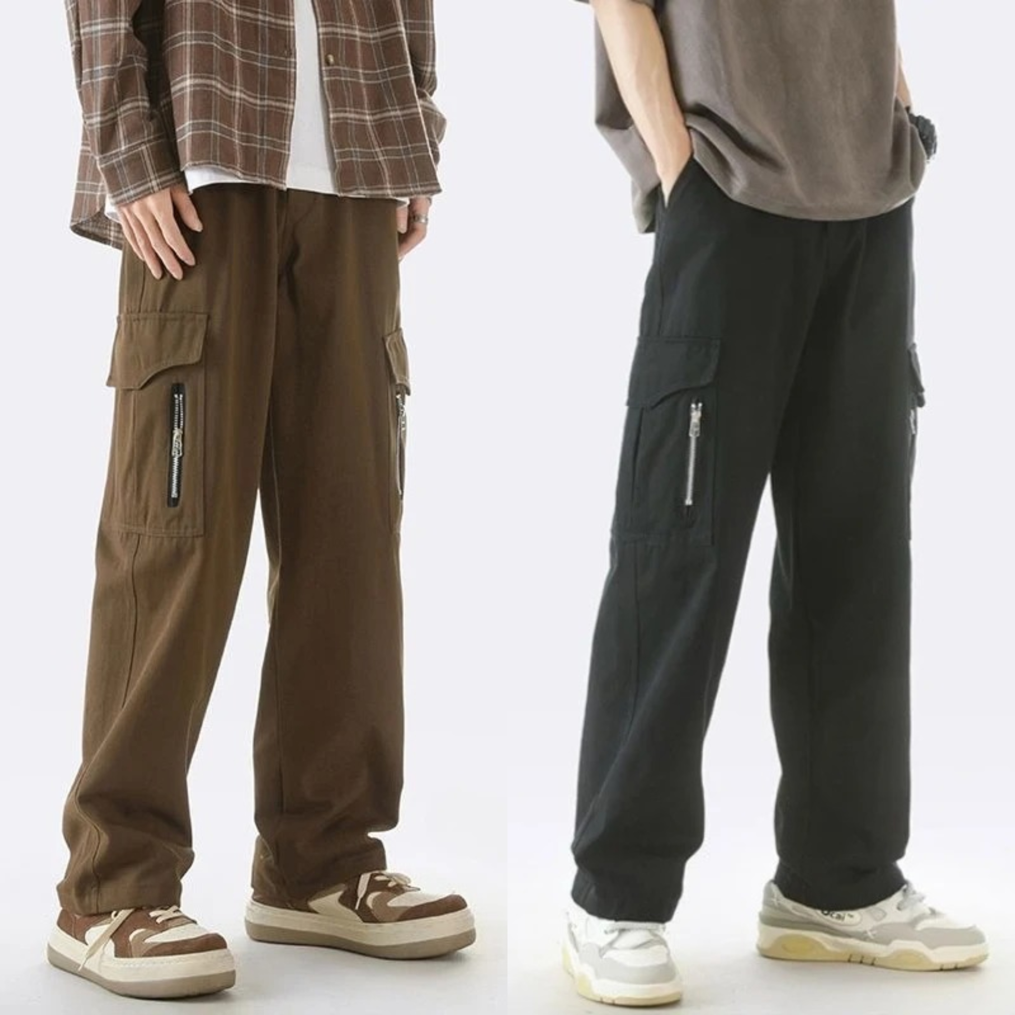 Urban Drift Wide Cargo Pants – Coffee Brown & Jet Black