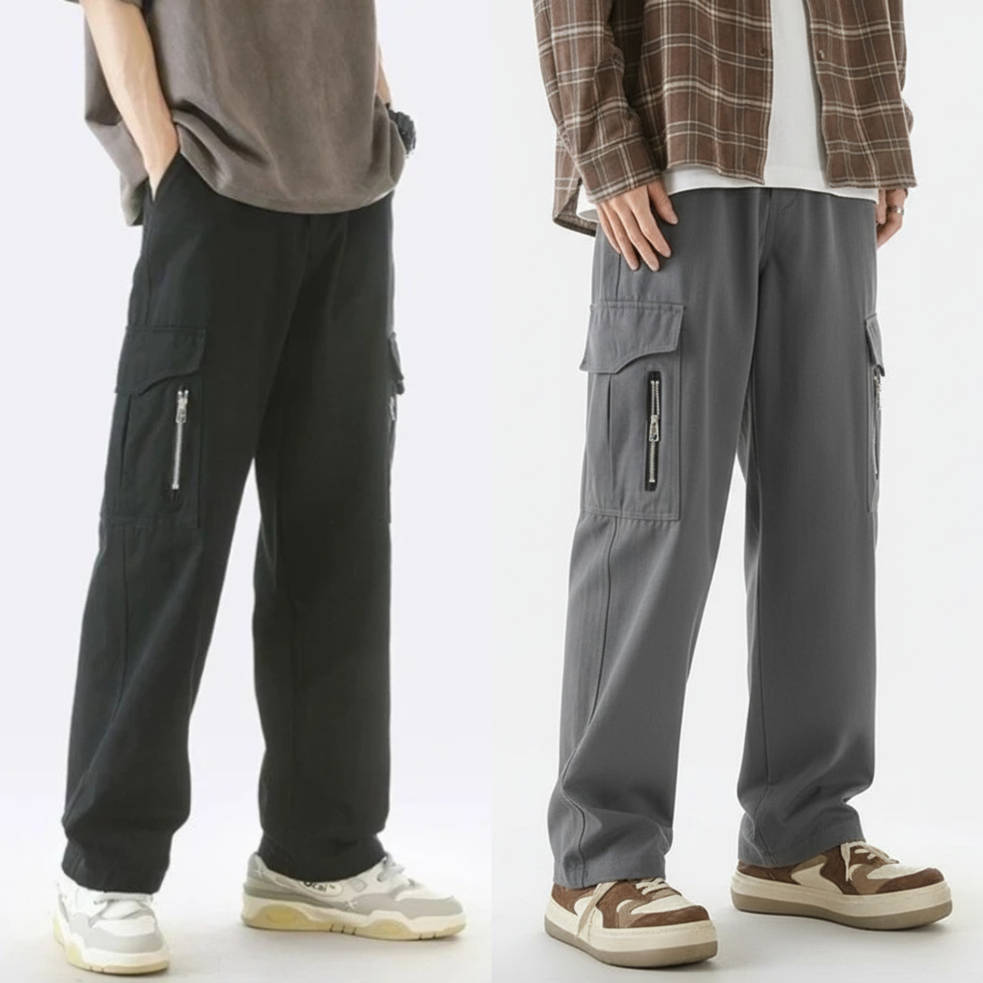 Urban Drift Wide Cargo Pants – Midnight Black & Sand Beige