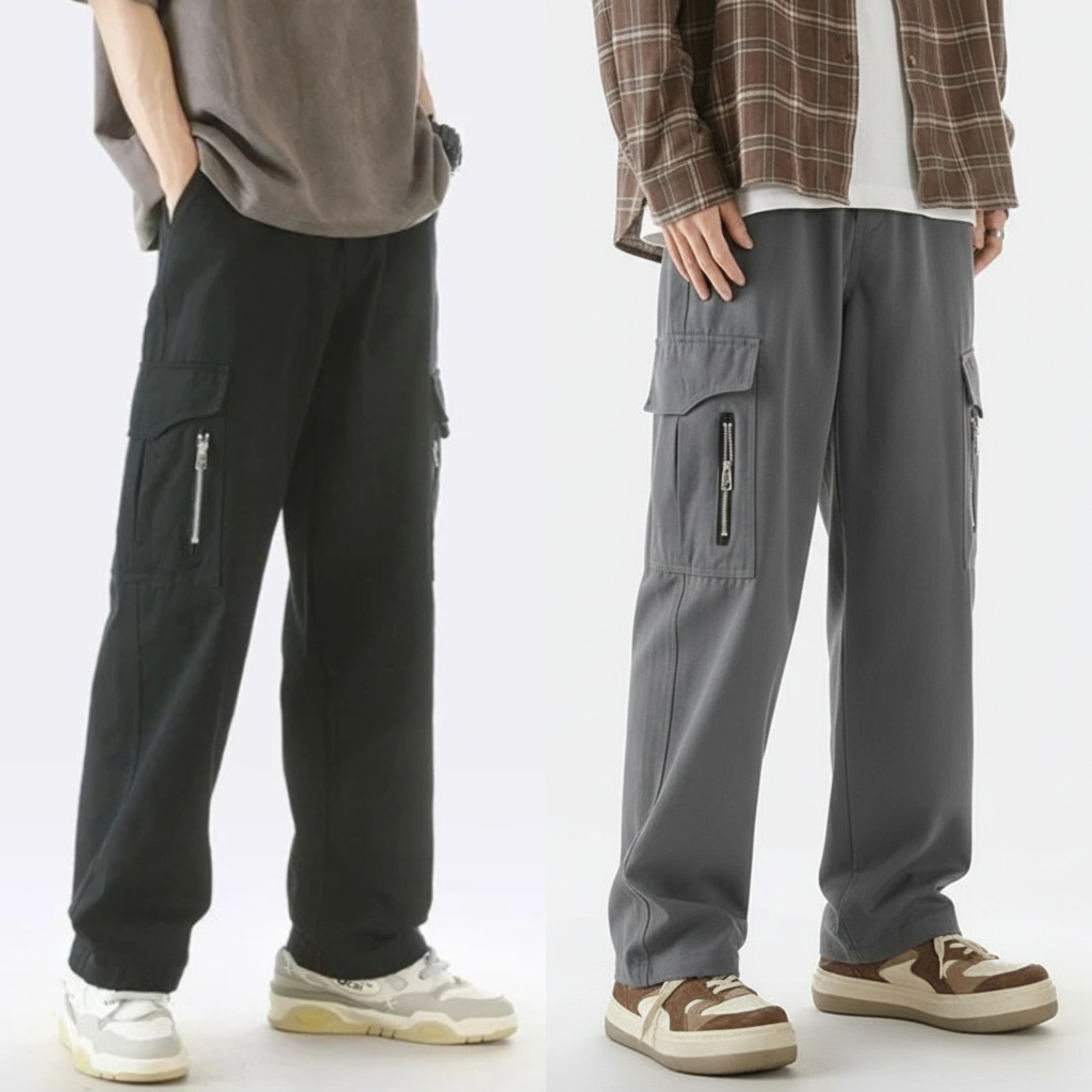 Urban Drift Wide Cargo Pants – Midnight Black & Sand Beige