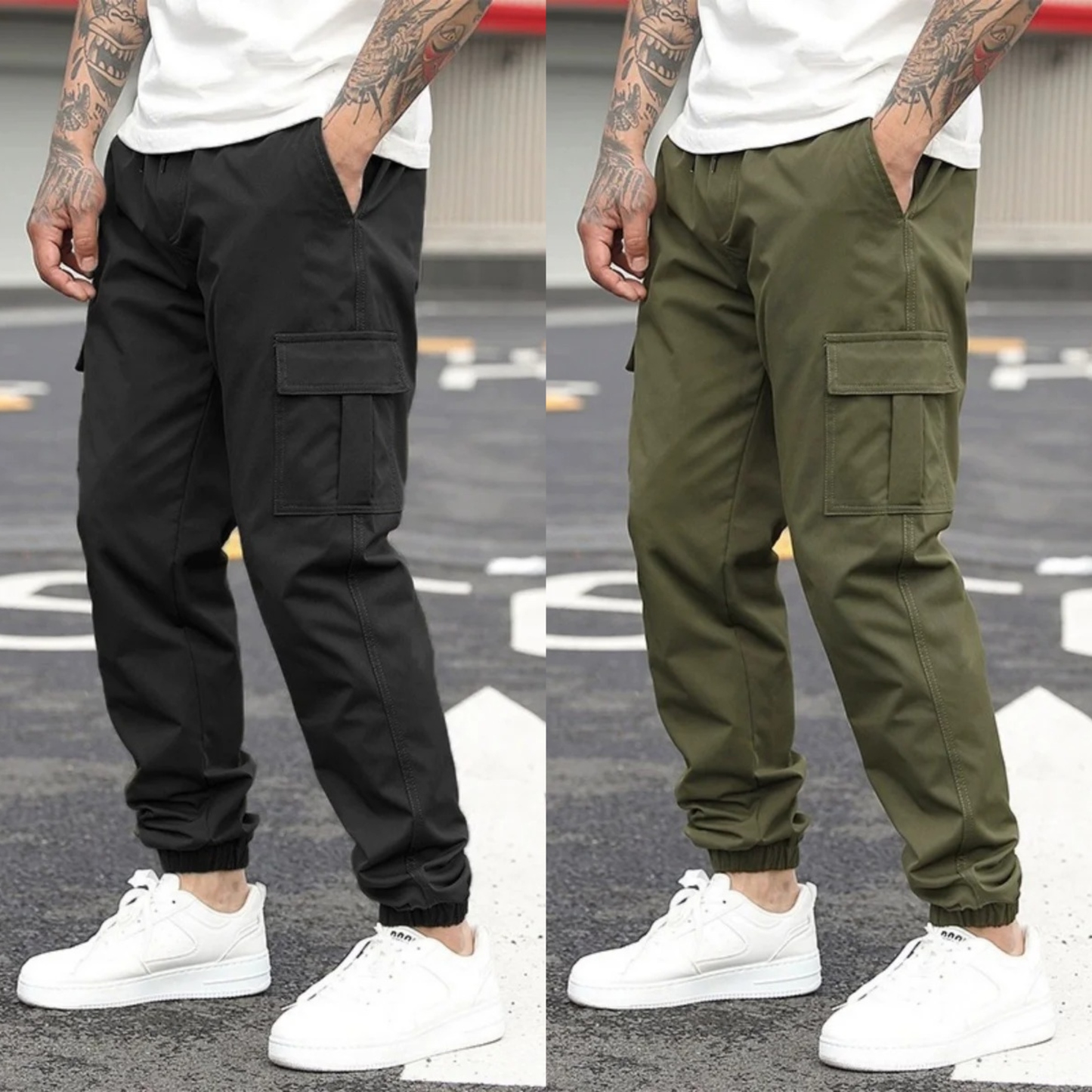 Black + Olive Green Cargo Joggers Pack