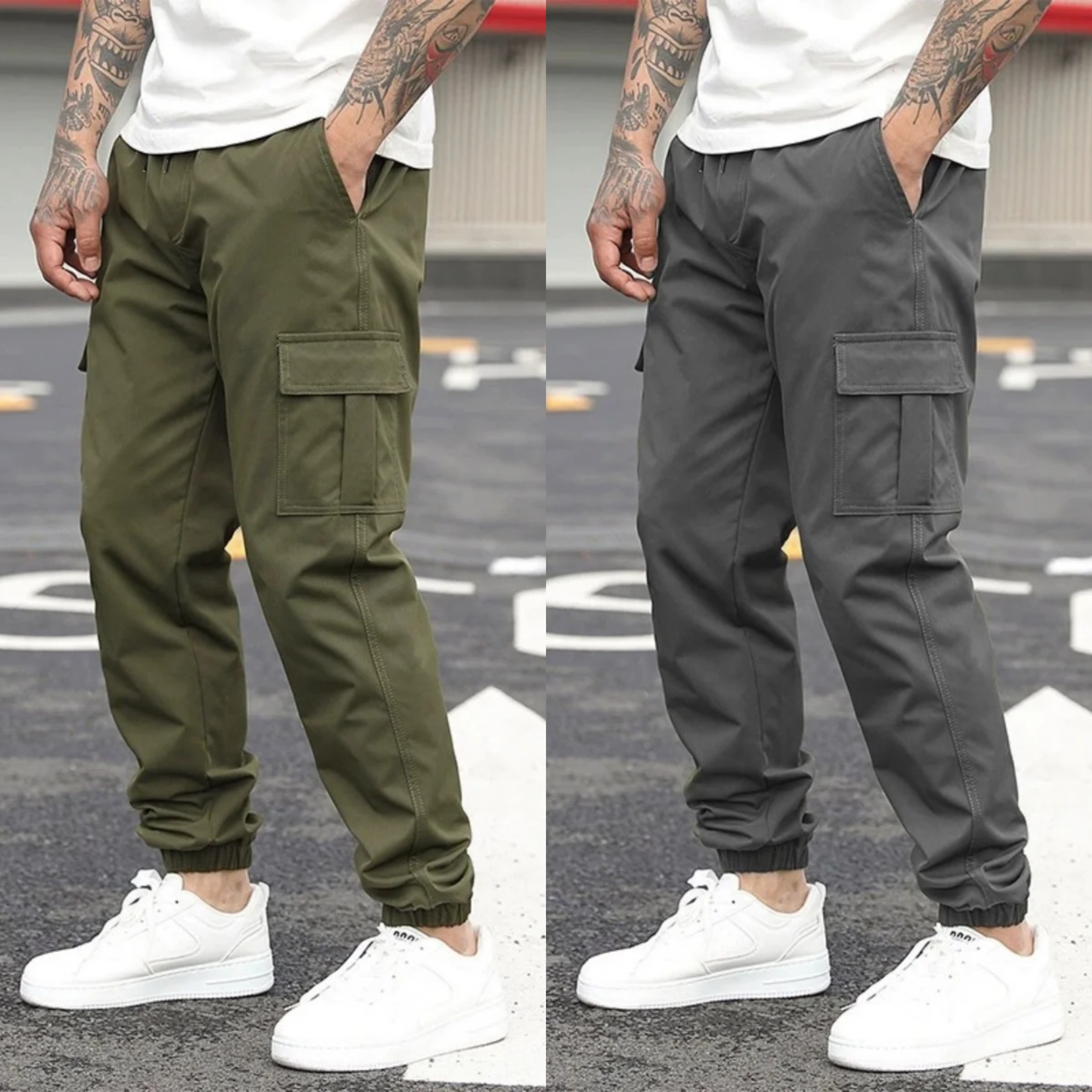 StreetCore Tactical Cargo Joggers – Pack of 2 (Olive Green & Graphite Grey)