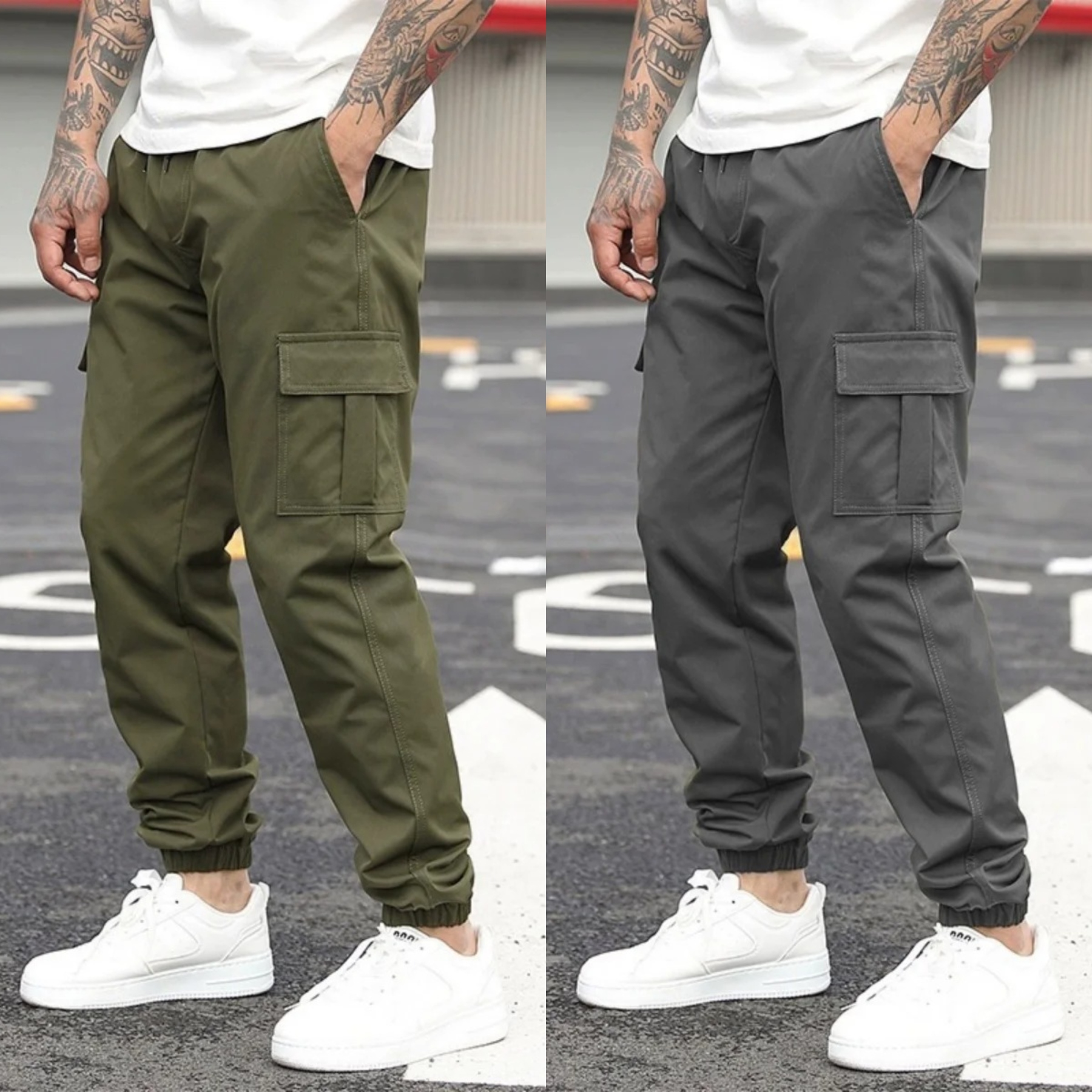 StreetCore Tactical Cargo Joggers – Pack of 2 (Olive Green & Graphite Grey)