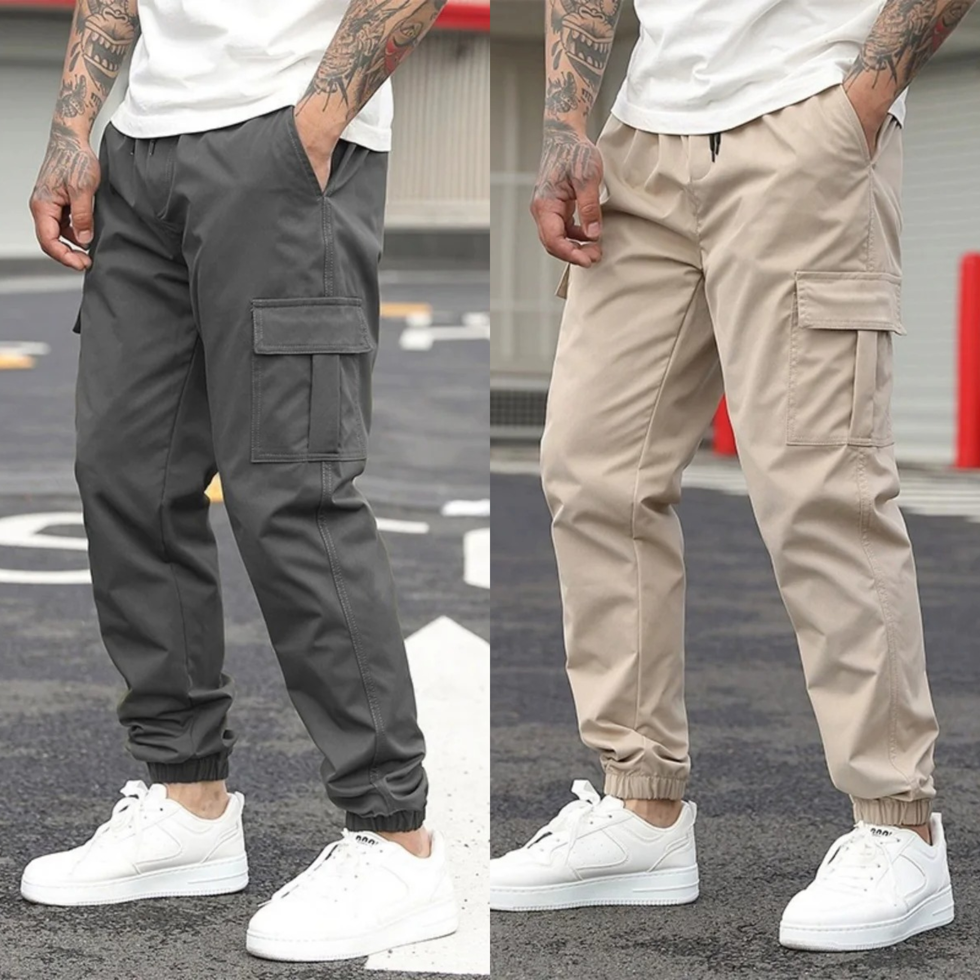 UrbanFlex Utility Cargo Joggers – Pack of 2 (Charcoal Grey & Beige)