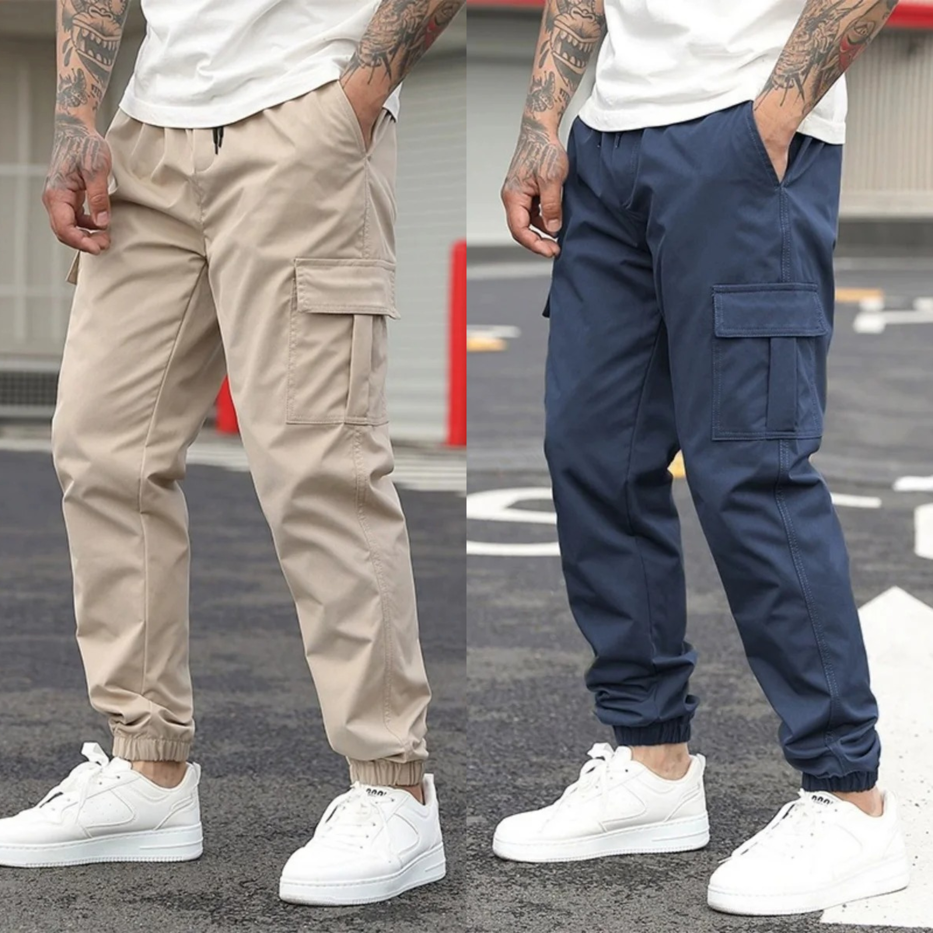 StreetEdge Utility Cargo Joggers – Pack of 2 (Beige & Navy)