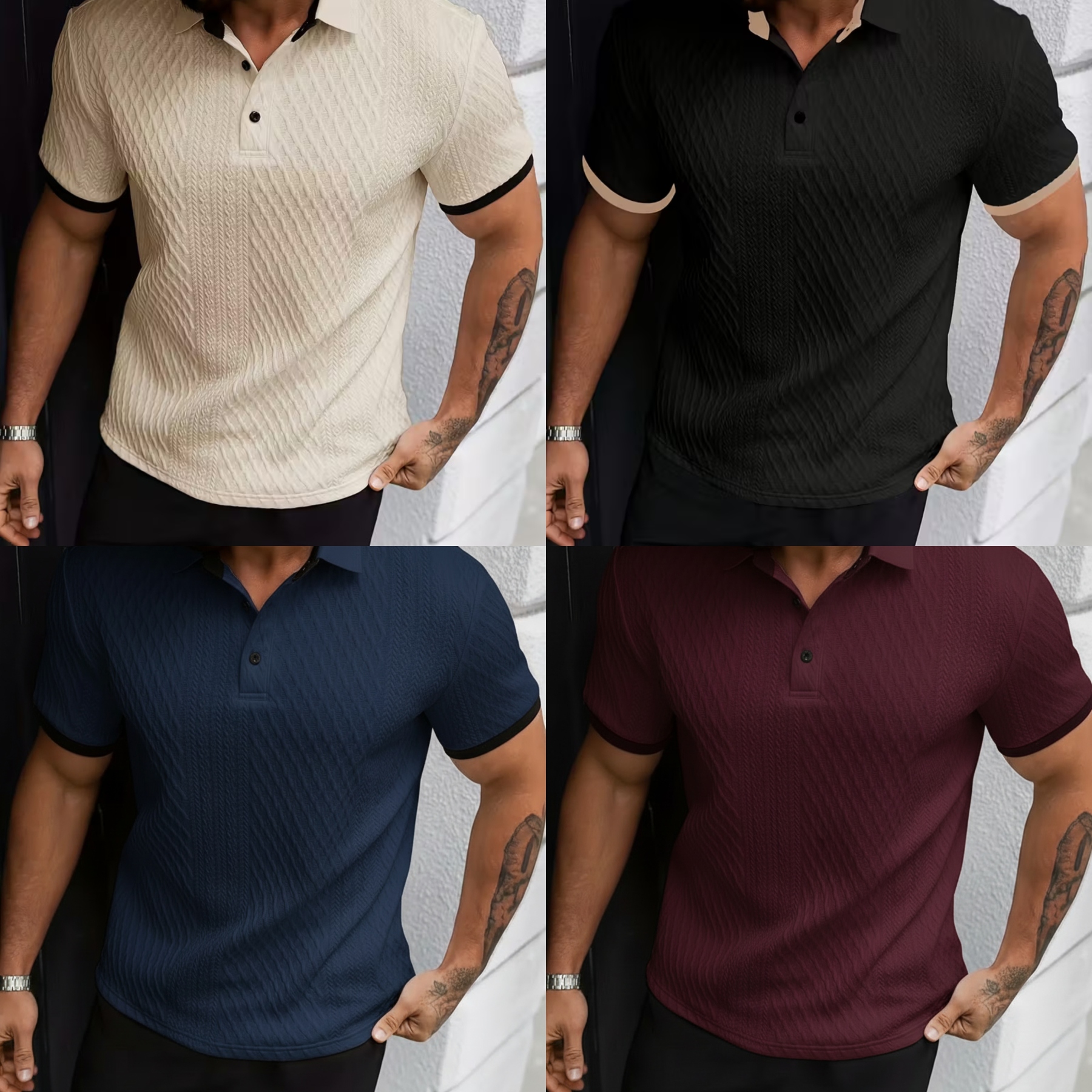 ROYAL TEXTURE KNIT POLO SET (Pack of 4)
