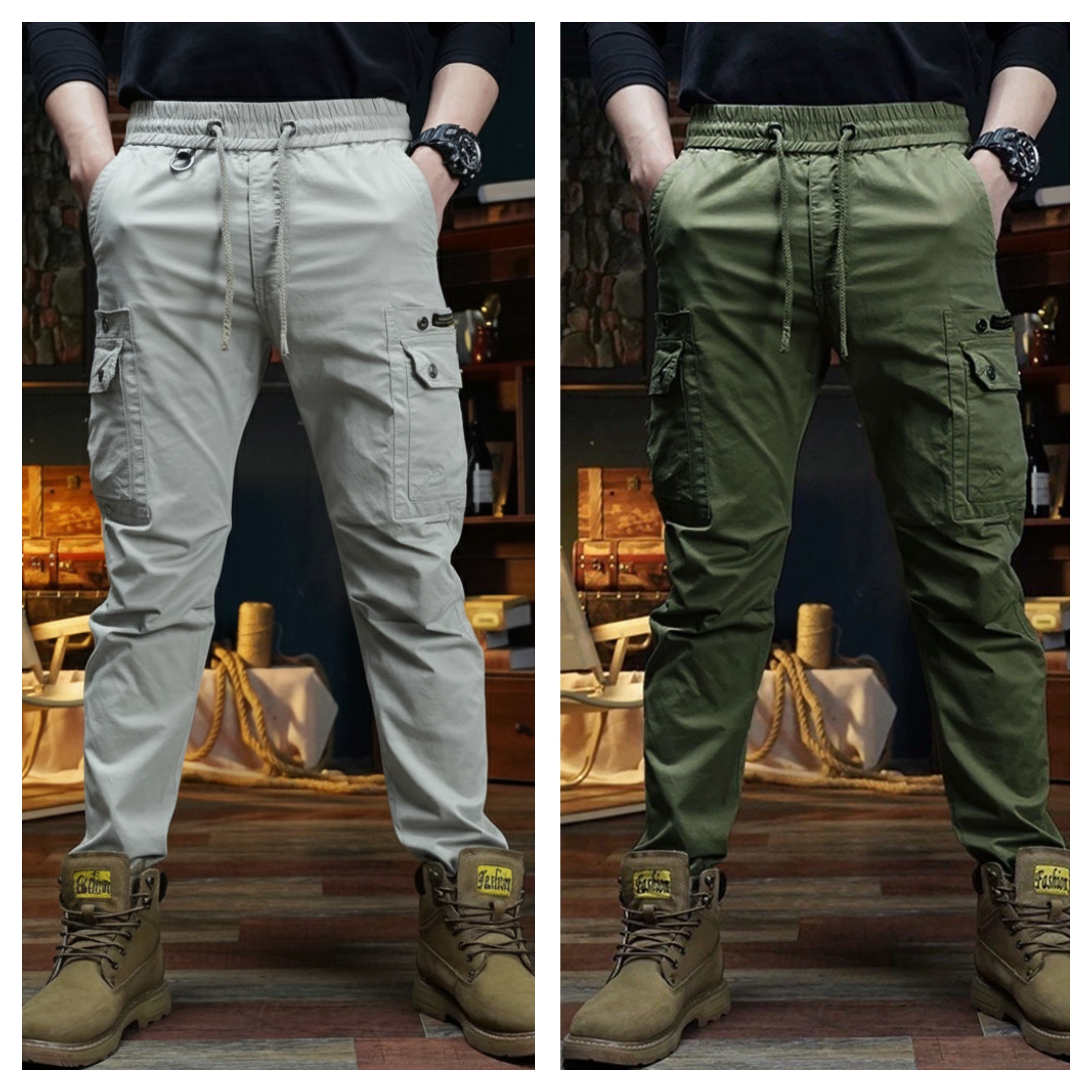 Men’s Utility Cargo Pants with Belt Loops – Pack of 2