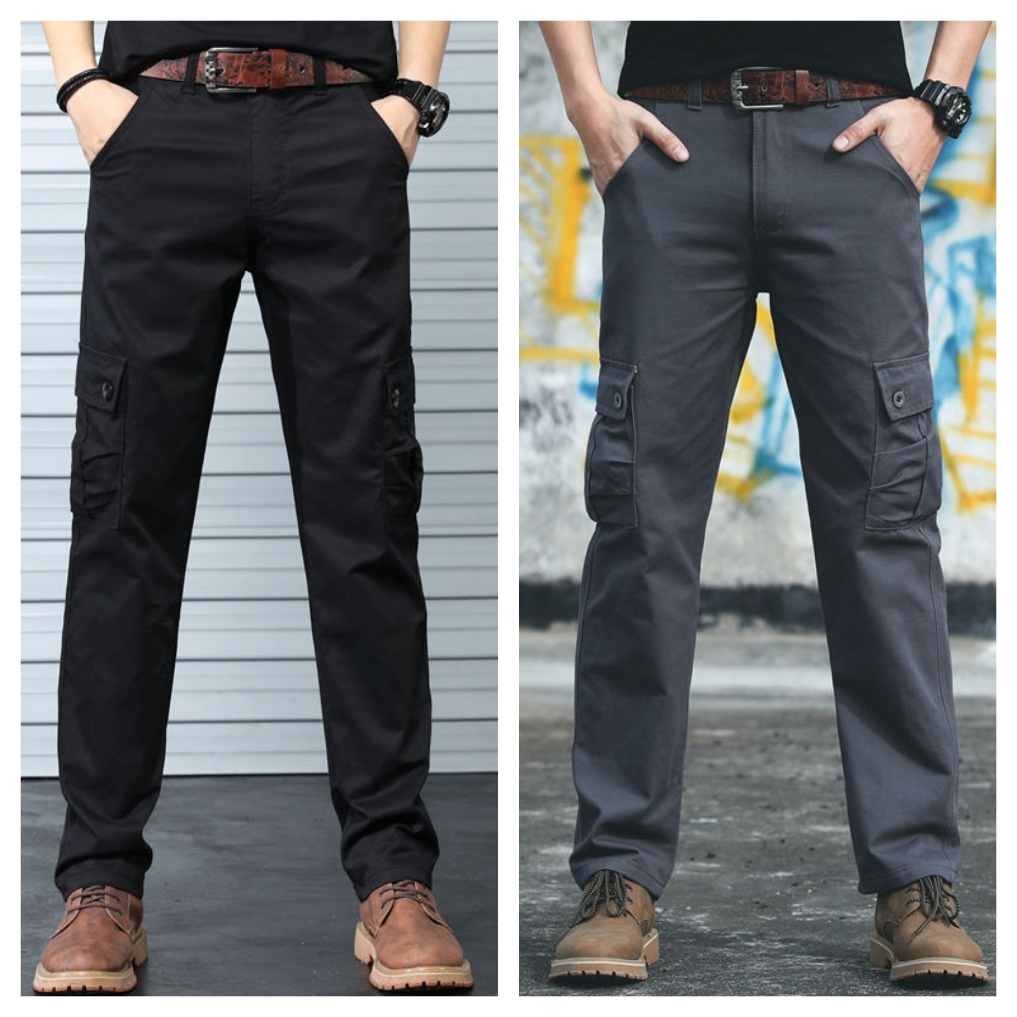 Men’s Practical Utility Cargo Trousers – Pack of 2