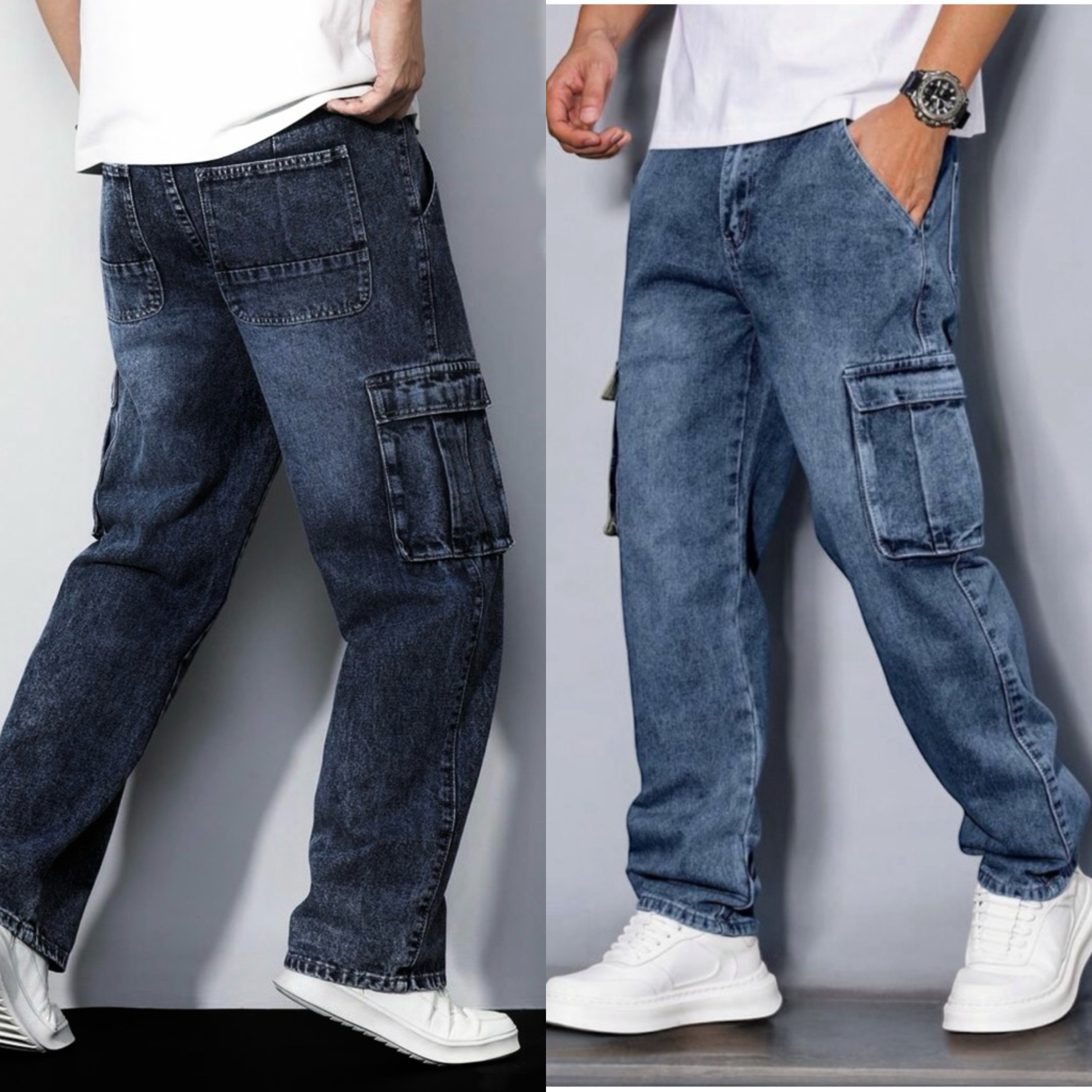 Men’s Relaxed Cargo Jeans – Pack of 2