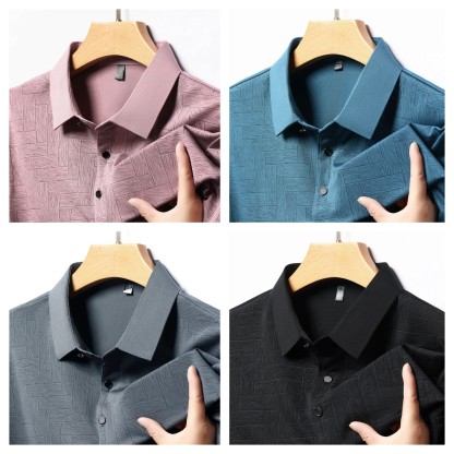 Men's Business Casual Short Sleeved Shirt Solid Color Polo Shirt (Pack of 4)