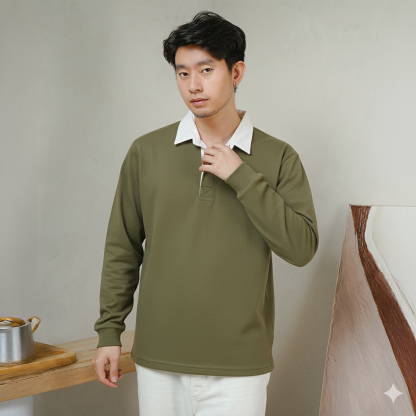 Burgundy Rugby T-Shirt Men's Long Sleeve