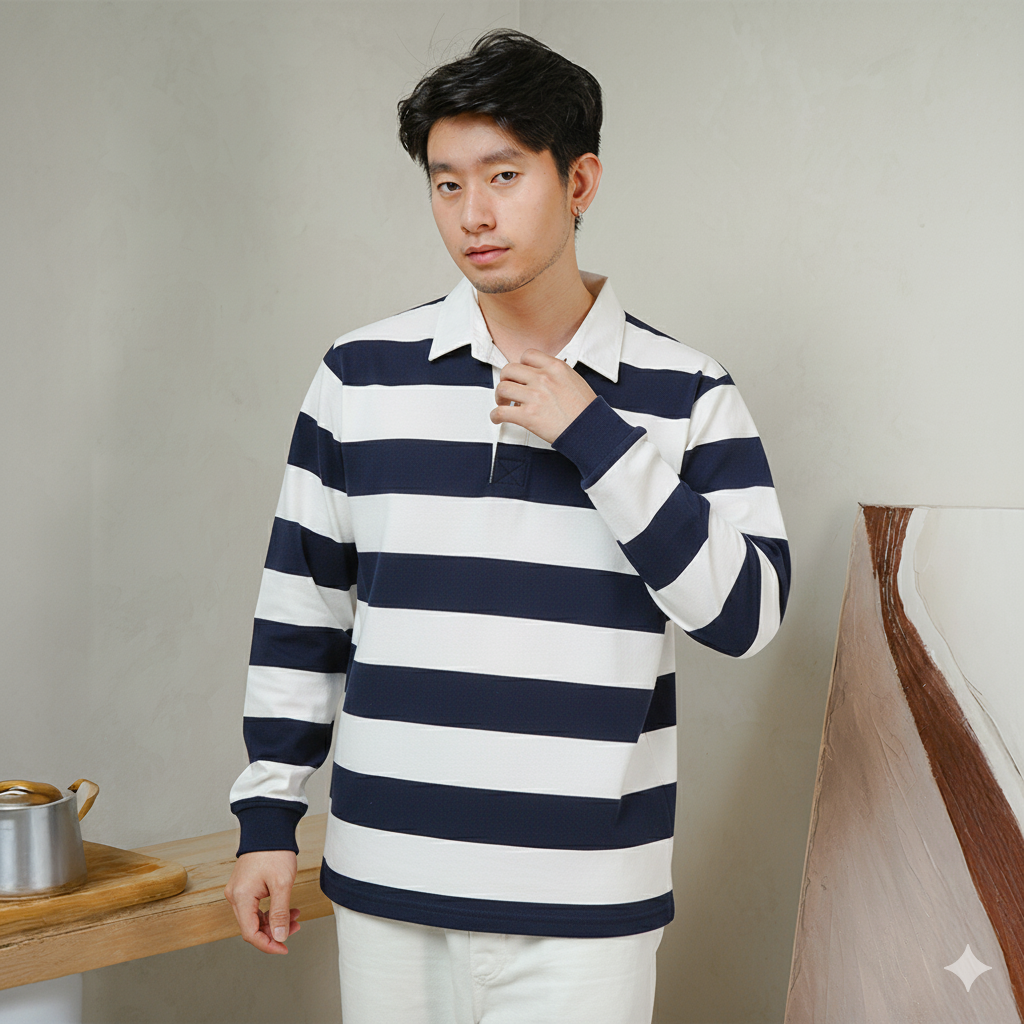 Burgundy Rugby T-Shirt Men's Long Sleeve