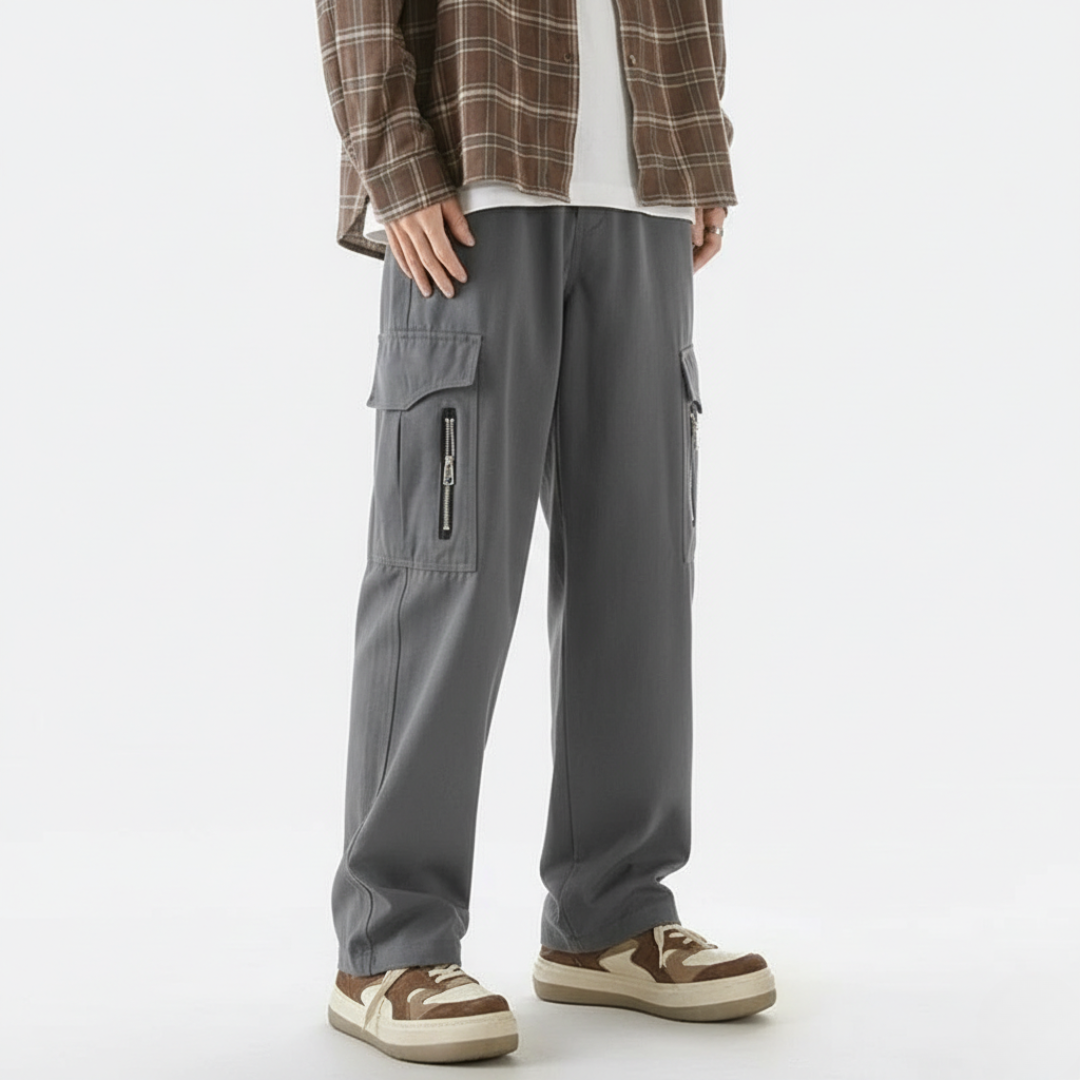 Urban Drift Wide Cargo Pants – Midnight Black & Sand Beige