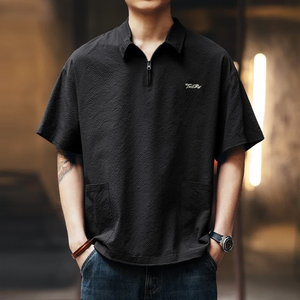 Textured Performance Zip Polo Combo – Pack of 4