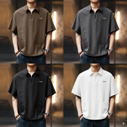 Textured Performance Zip Polo Combo – Pack of 4