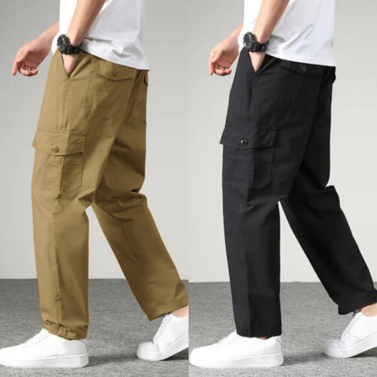 UrbanVault Utility Cargo Pants – Khaki & Black Edition