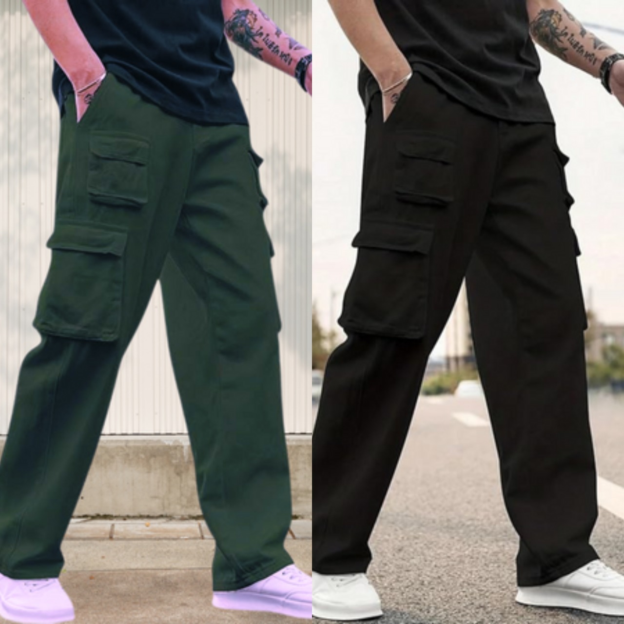 ShadowStride Utility Cargo Pants – Forest Green & Black Edition