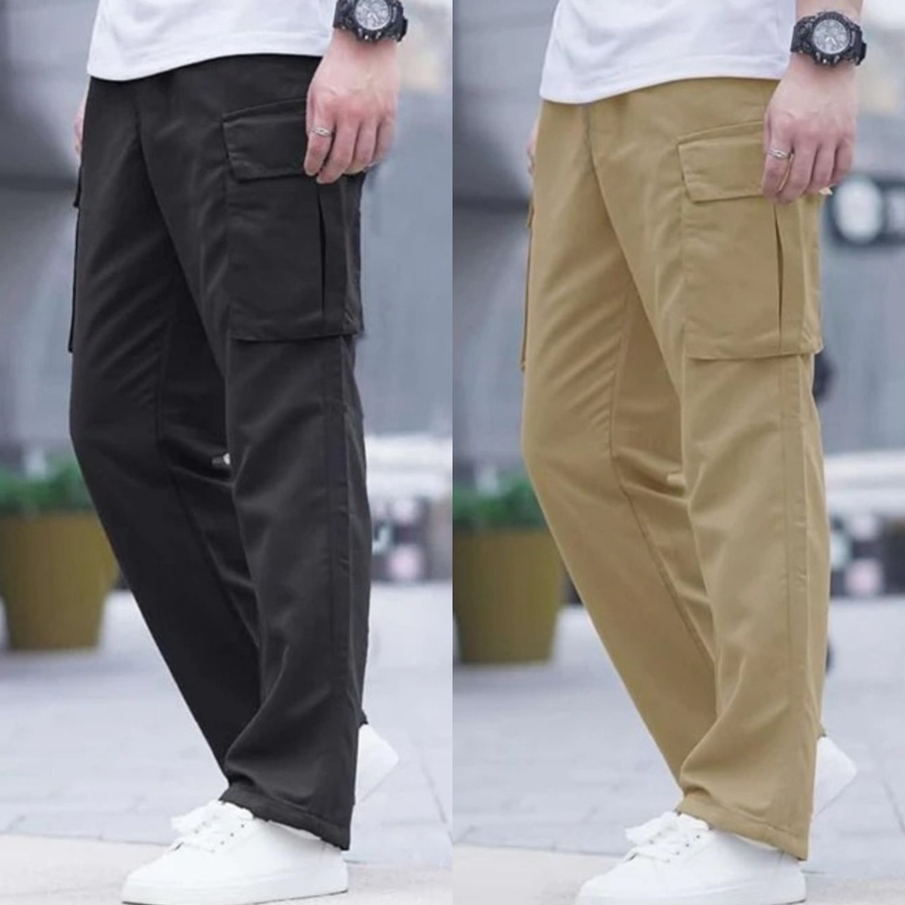 UrbanShield Utility Cargo Pants – Black & Desert Khaki Edition