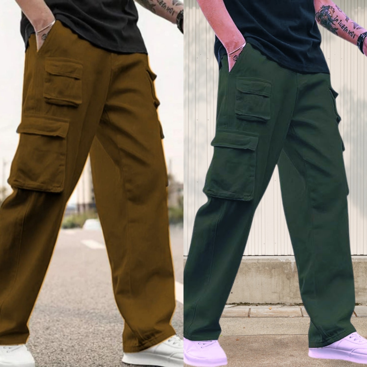 ForestRogue Utility Cargo Pants – Moss Green & Earth Brown Edition
