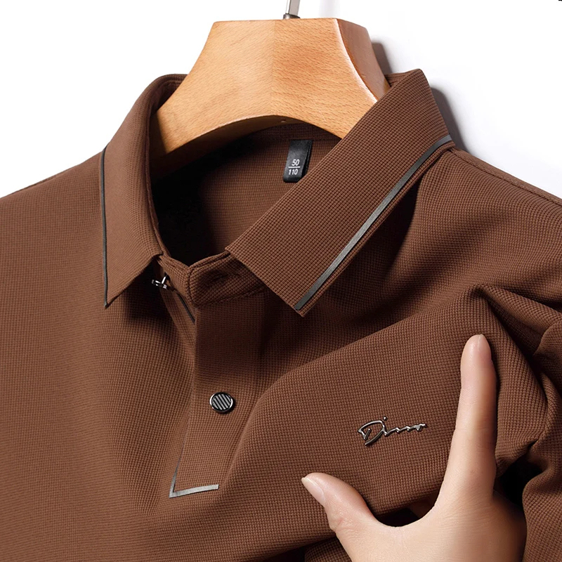 Men's Short Sleeved Letter Embroidery Casual Lapel Polo T-shirt