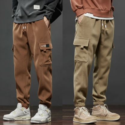 UrbanCore Elite Fleece Cargo Joggers – Winter Street Edition (Brown & Khaki Drop)