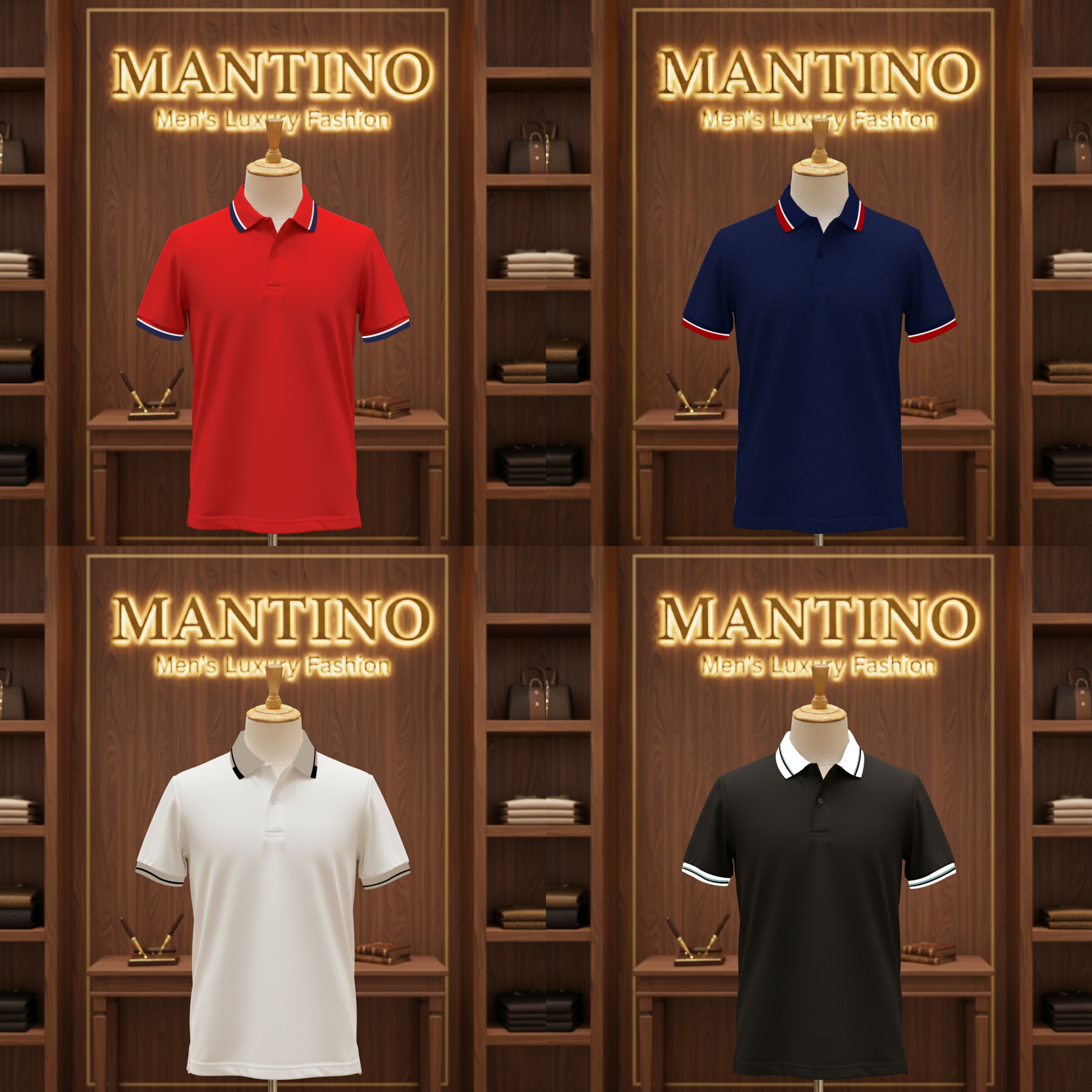 MANTINO – Elite Contrast Collar Polo Collection (Pack of 4)