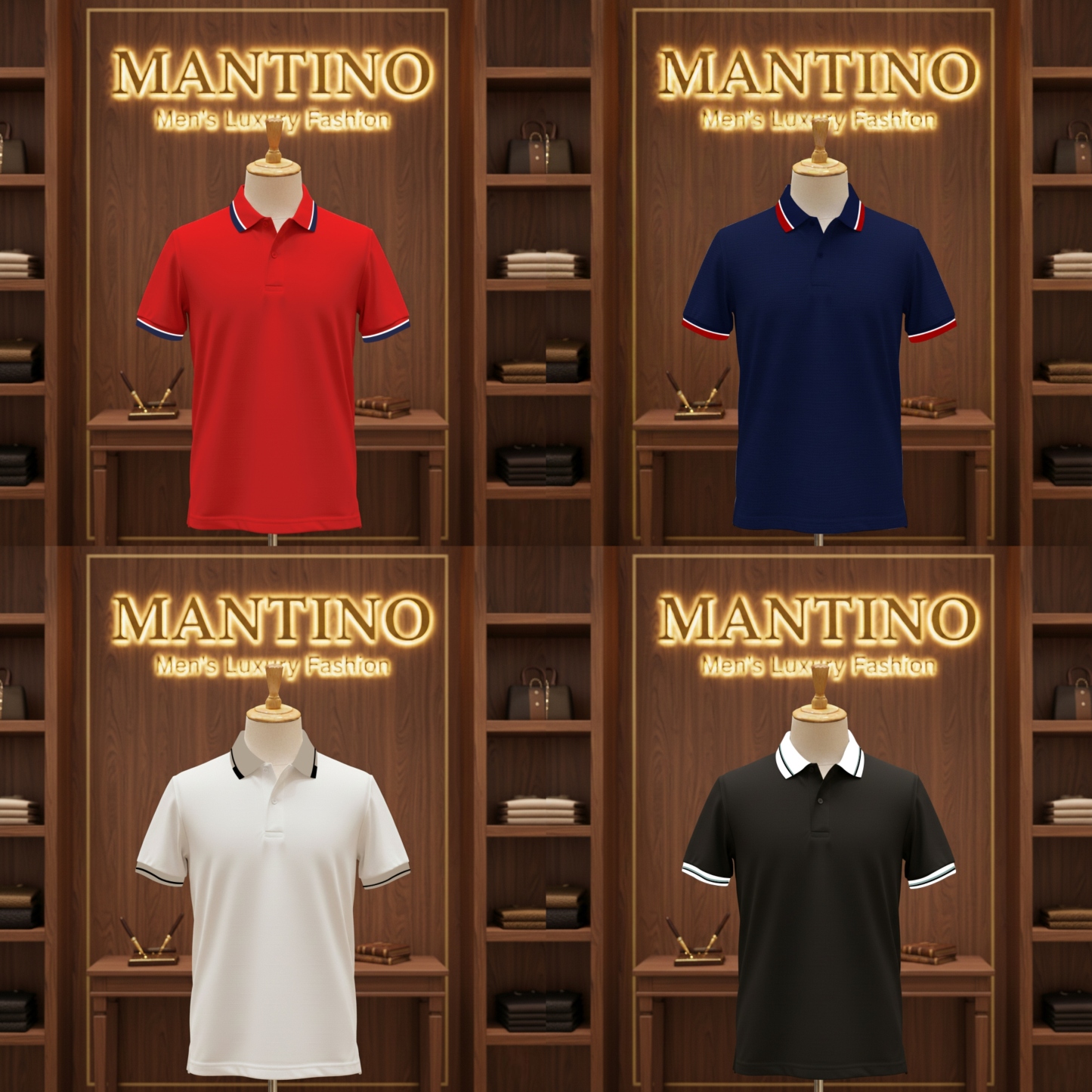 MANTINO – Elite Contrast Collar Polo Collection (Pack of 4)