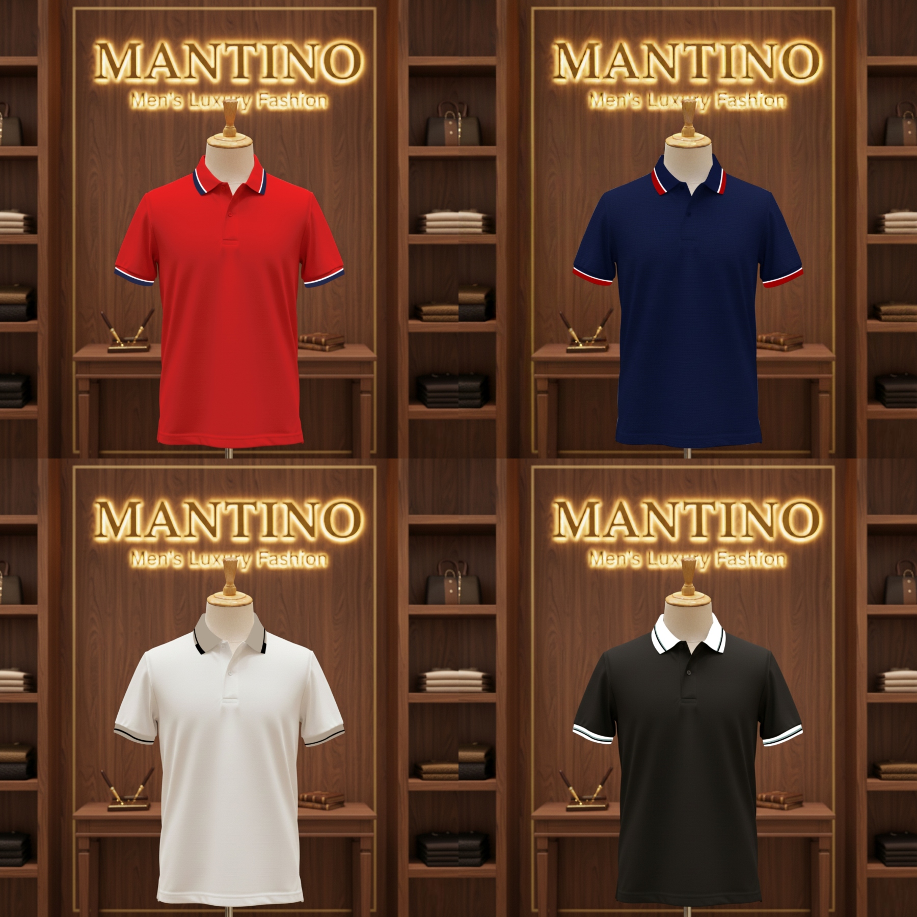 MANTINO – Elite Contrast Collar Polo Collection (Pack of 4)