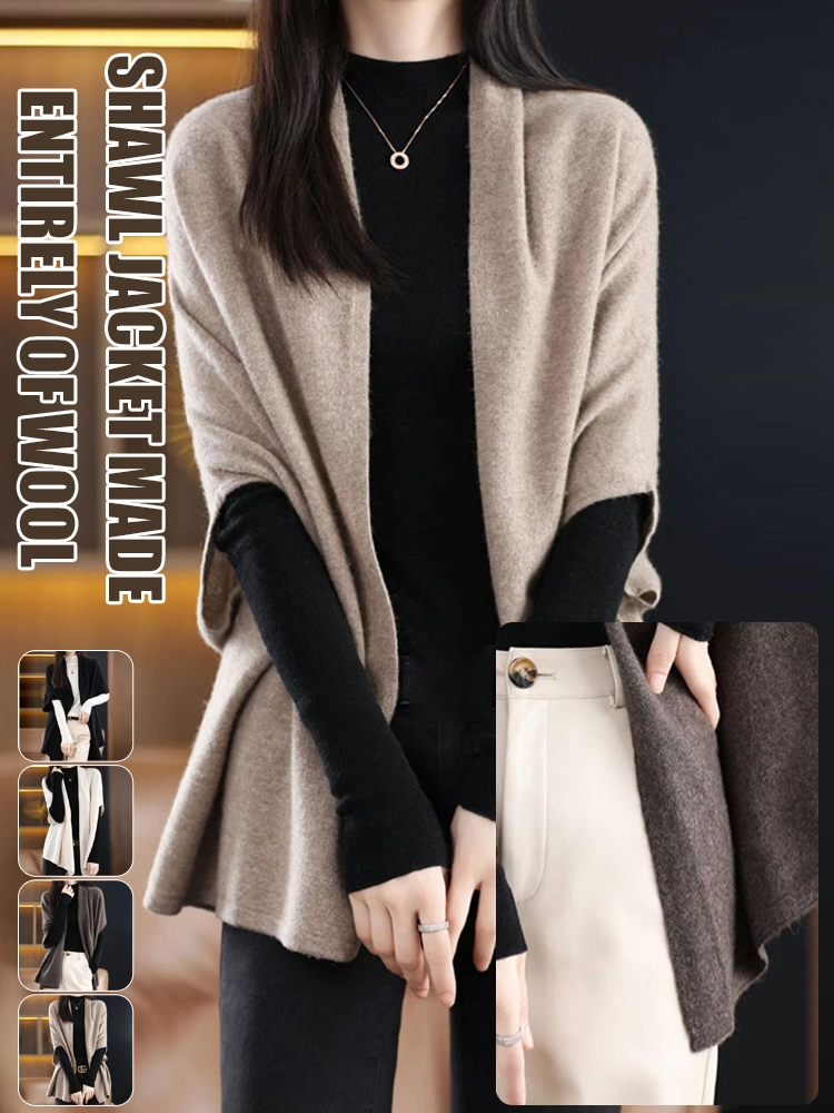 【🔥100% Imported Pure Wool】A wool cape coat worn by elegant women. Three times warmer than regular sweaters, it's comfortable even in temperatures as low as -40°C. Stylish and versatile, it easily creates a sophisticated look.