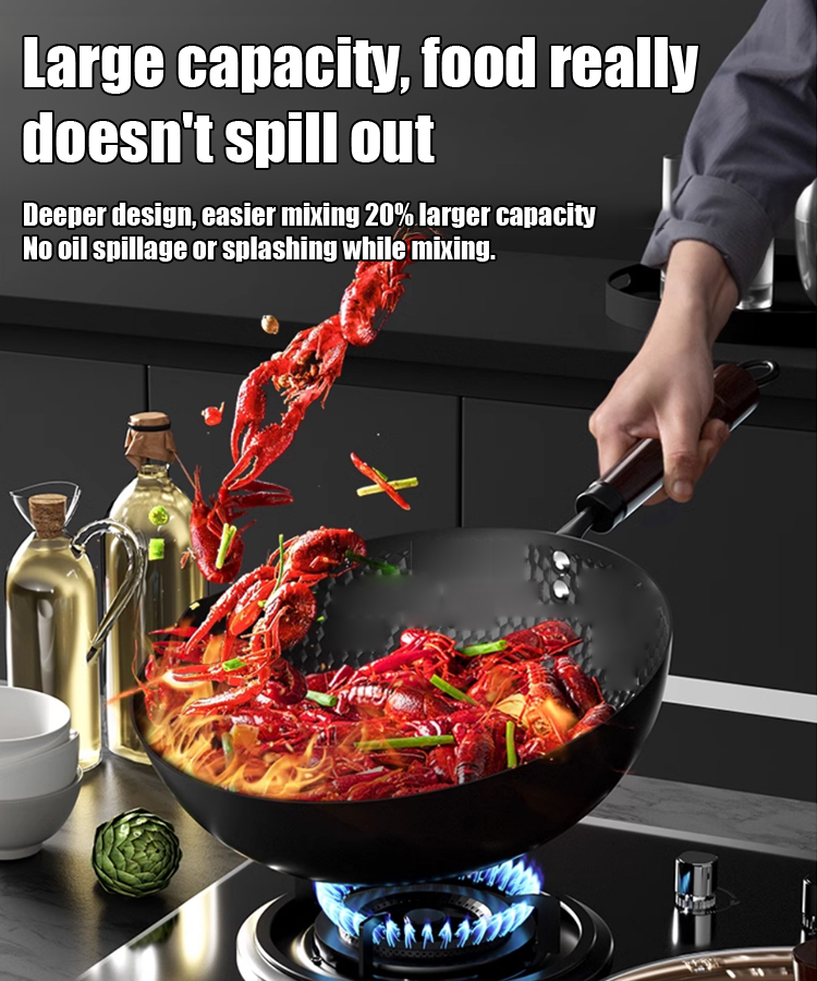 🥇🥇🥇99.9% high purity, 0 chemical coatings, national grade 1 non-stick, triple rust prevention, deepened large capacity to prevent oil splattering, one pot can handle frying, stir-frying, stewing and braising.