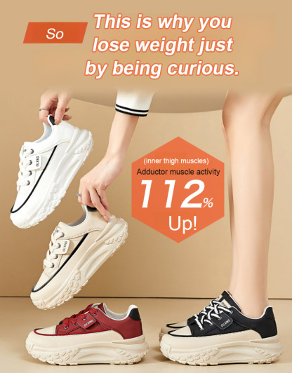 Thick-soled casual women's height-increasing shoes, 30 mm ergonomic sole. Supports the natural shape of the foot while walking and improves activity efficiency.