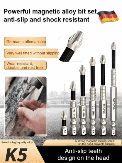 Strong magnetic non-slip and impact-resistant bit set