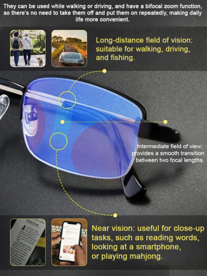 Multifunctional glasses – say goodbye to the hassle of frequent lens changes. One pair is perfect for everything: computer work, reading, and outdoor activities!