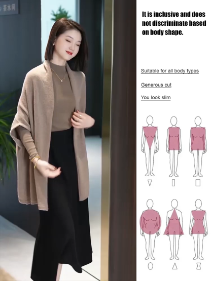  【Full Wool Shawl Coat】💁‍♀️Lightweight and warm, this cape-like design provides a 360-degree slimming effect.