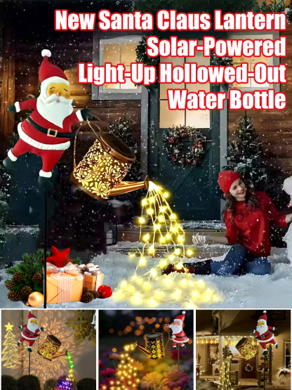 New Santa Claus Lantern Solar-Powered Light-Up Hollowed-Out Water Bottle