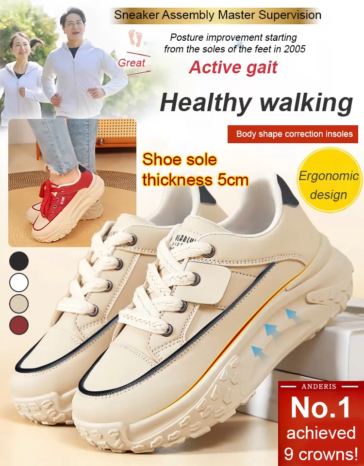 Thick-soled casual women's height-increasing shoes, 30 mm ergonomic sole. Supports the natural shape of the foot while walking and improves activity efficiency.