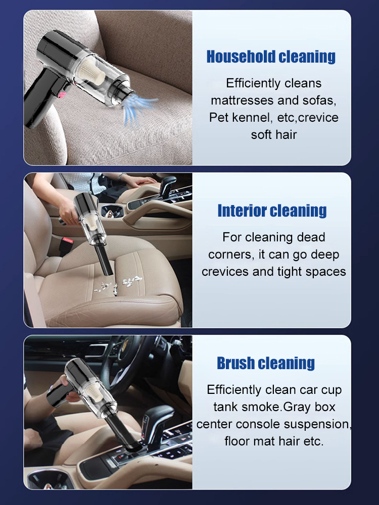 Wireless High-Suction Vacuum Cleaner 🌀: Integrates four functions - vacuuming 🧹, blowing 💨, inflating ⚡, and flushing 💧, meeting multi-scenario cleaning needs for both car and home 🚗🏠.