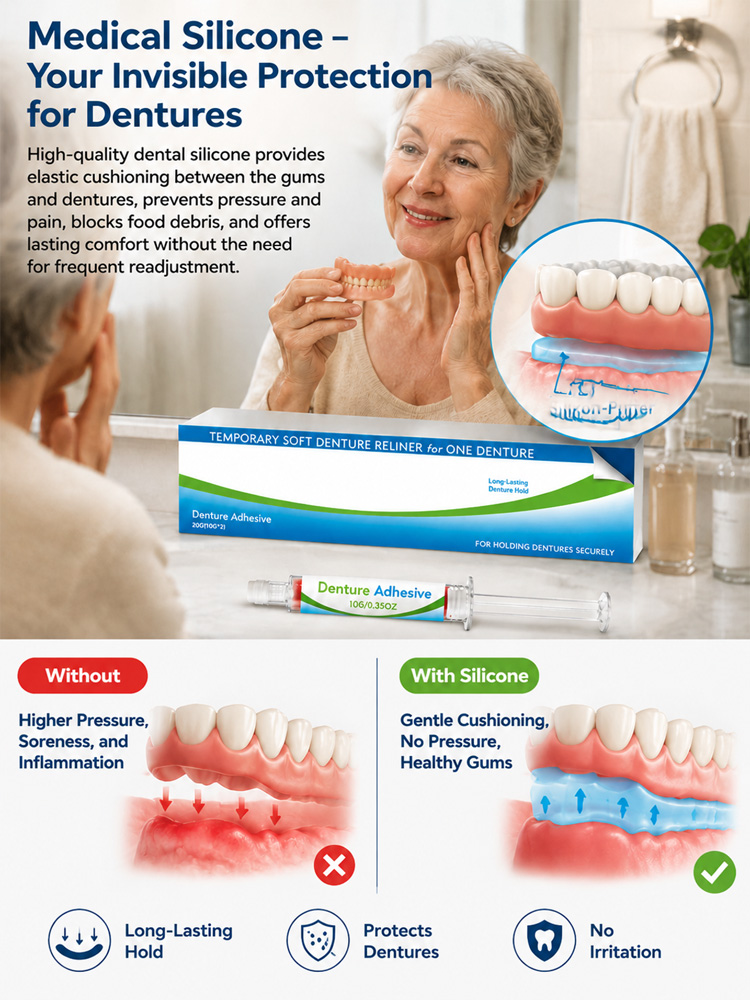 🦷 German Silicone Reline: 3 Months Rock-Solid Hold, No more messy glues!
