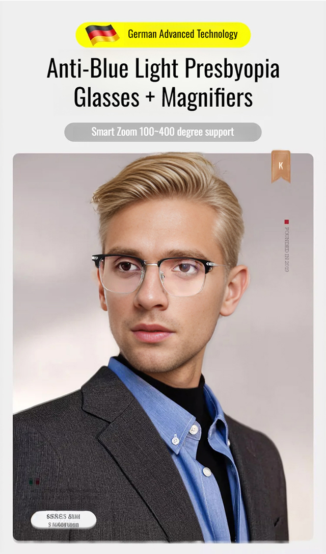 Auto-Zoom Blue Light Reading Glasses - Blocks 99.9% of Harmful Blue Light