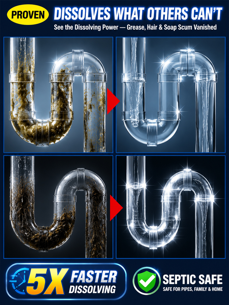 Before and after drain cleaning illustration