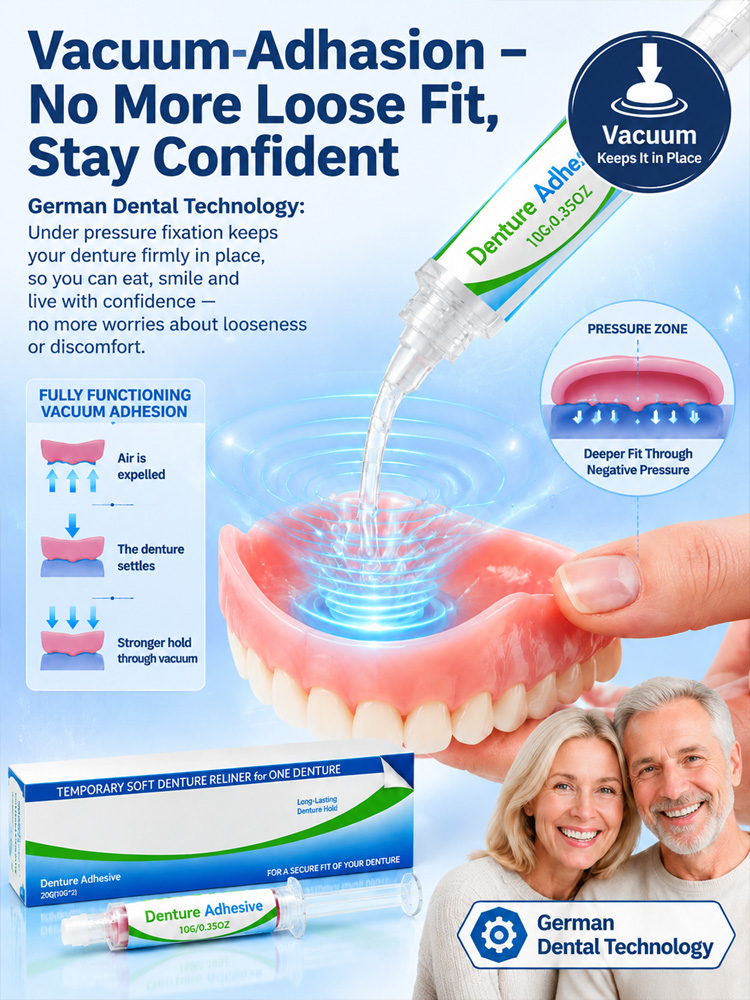 🦷 German Silicone Reline: 3 Months Rock-Solid Hold, No more messy glues!