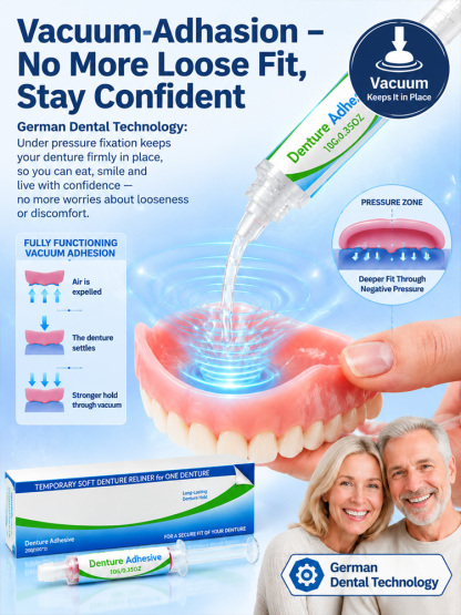 🦷 German Silicone Reline: 3 Months Rock-Solid Hold, No more messy glues!