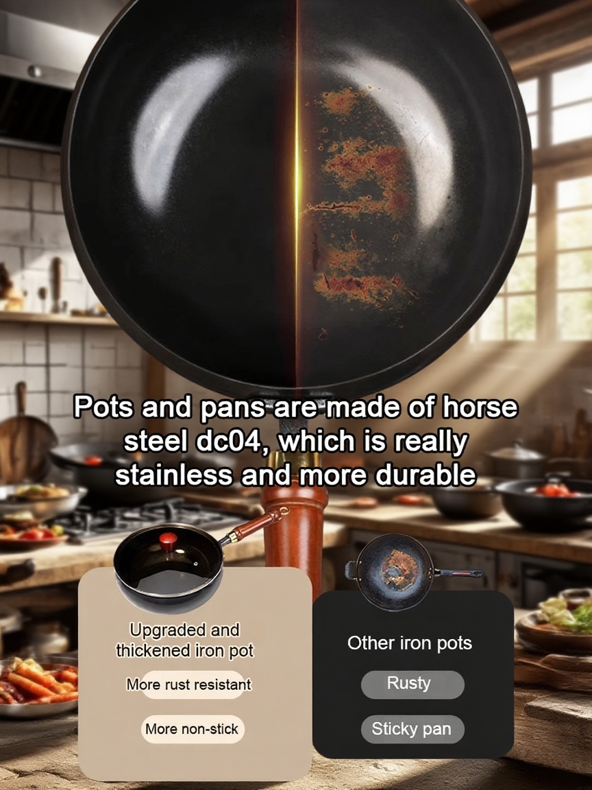 🍳99.9% High-Purity Iron Uncoated Non-Stick Pan💫 Hand-Forged by a 50-Year-Old Blacksmith🔨