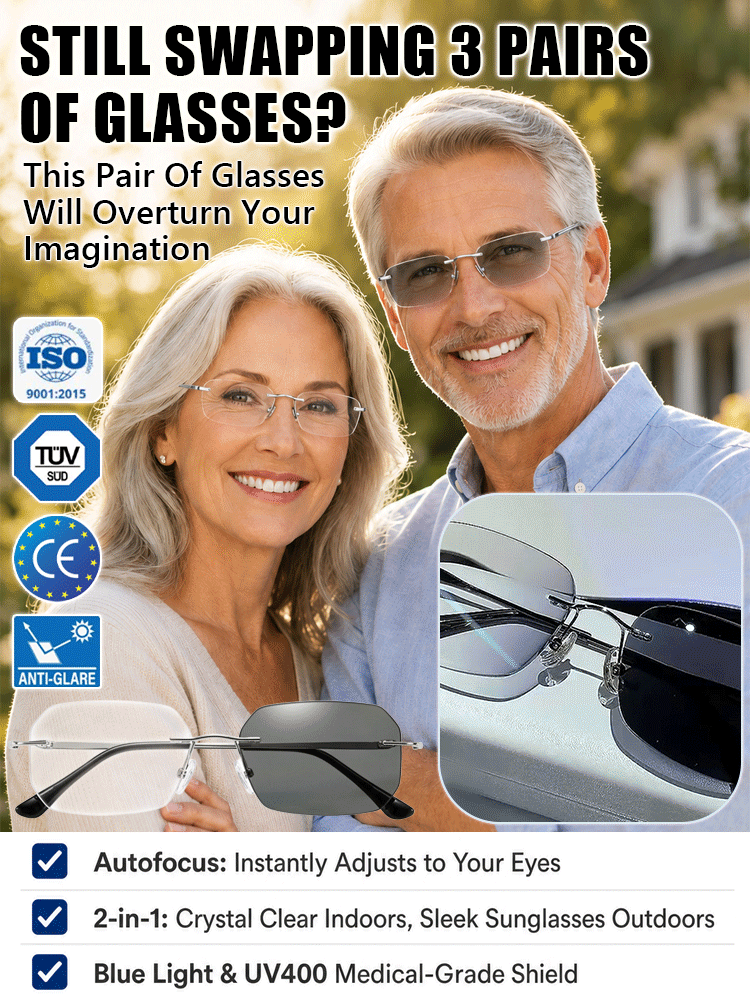 【Ophthalmologist Recommended】👨‍⚕️ Titanium Alloy Smart-Focus Glasses | 0.1s Photochromic (Light-Adaptive) Transition 🌓 No more switching glasses to see near and far! 👓✨