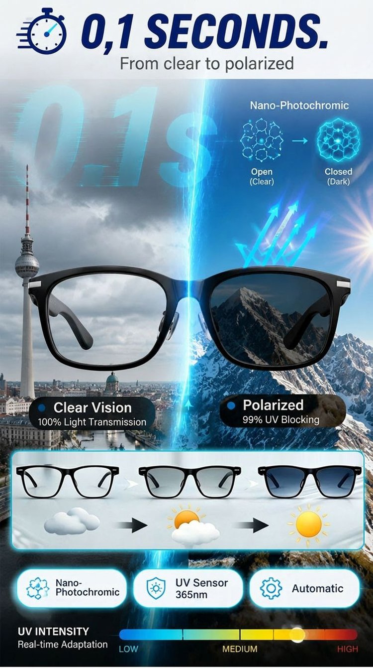 Smart Zoom AI Translation Glasses - Photochromic All-in-One Adaptive Vision Eyewear