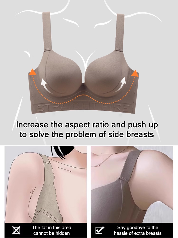 Wire-free, anti-sagging, adjustable bra, invisible and traceless, gathers and collects side breasts
