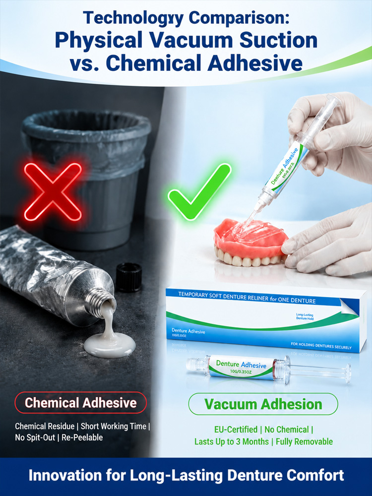 🦷 German Silicone Reline: 3 Months Rock-Solid Hold, No more messy glues!
