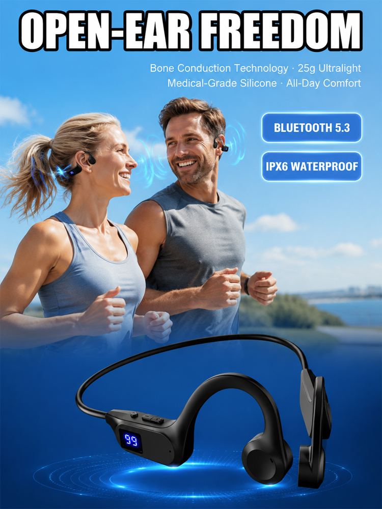 Elderly bone conduction Bluetooth headphones adopt advanced bone conduction sound transmission tech, no need to insert into ear canals 🚫, effectively get rid of ear swelling and soreness from traditional in-ear wearing 😌.