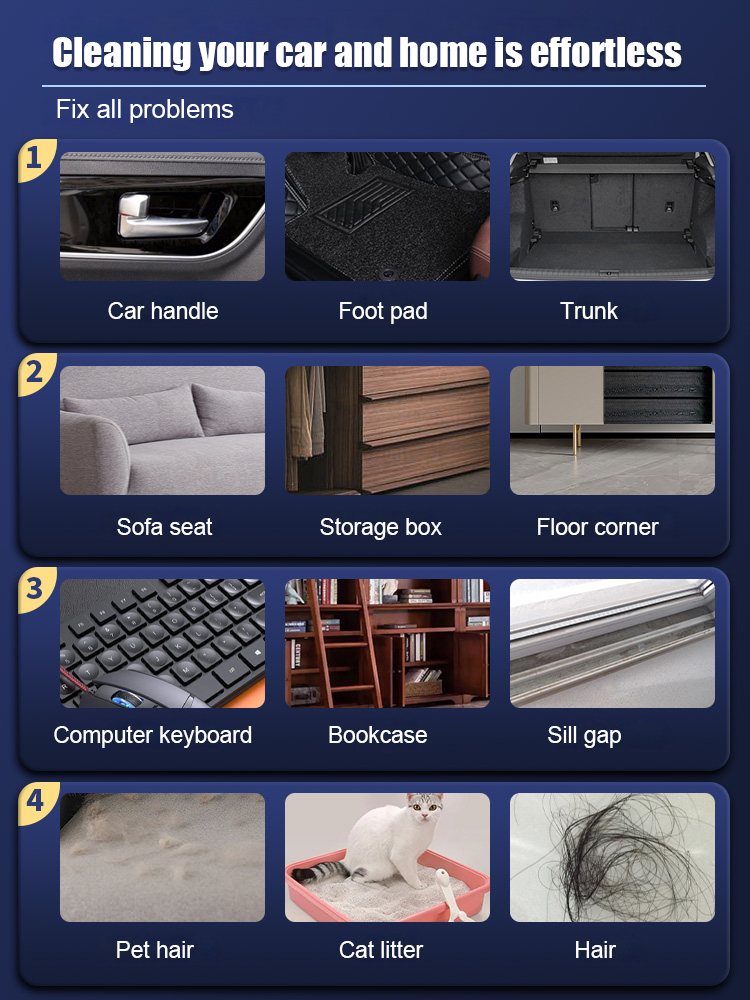 Wireless High-Suction Vacuum Cleaner 🌀: Integrates four functions - vacuuming 🧹, blowing 💨, inflating ⚡, and flushing 💧, meeting multi-scenario cleaning needs for both car and home 🚗🏠.