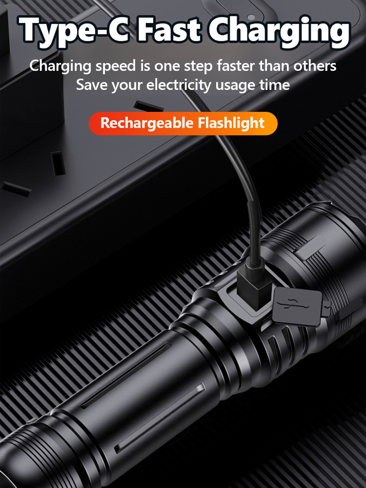 🔥 High-Power Tactical Flashlight | 1000m Long Range, Window-Breaking, Waterproof, Fast Charging, Long Battery Life 🌟